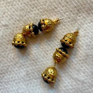 Beautiful Black and Gold long earrings 3”